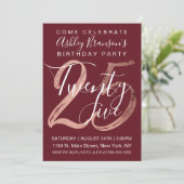 Girly Simple Burgundy Roos Gold Foil 25th Birthday Kaart (Staand voorkant)