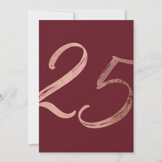 Girly Simple Burgundy Roos Gold Foil 25th Birthday Kaart (Achterkant)