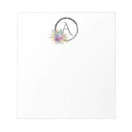 *~* Girly Simple Floral Glitter Monogram Initiaal Notitieblok