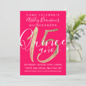 Girly Simple Neon Pink Gold Folie Quinceañera Kaart (Staand voorkant)