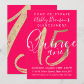 Girly Simple Neon Pink Gold Folie Quinceañera Kaart (Voorkant / Achterkant)