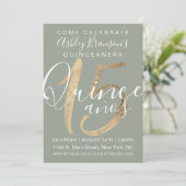 Girly Simple Sage Green Gold Foil Quinceañera Kaart (Staand voorkant)