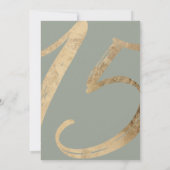 Girly Simple Sage Green Gold Foil Quinceañera Kaart (Achterkant)