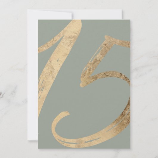 Girly Simple Sage Green Gold Foil Quinceañera Kaart (Achterkant)