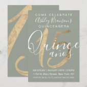 Girly Simple Sage Green Gold Foil Quinceañera Kaart (Voorkant / Achterkant)