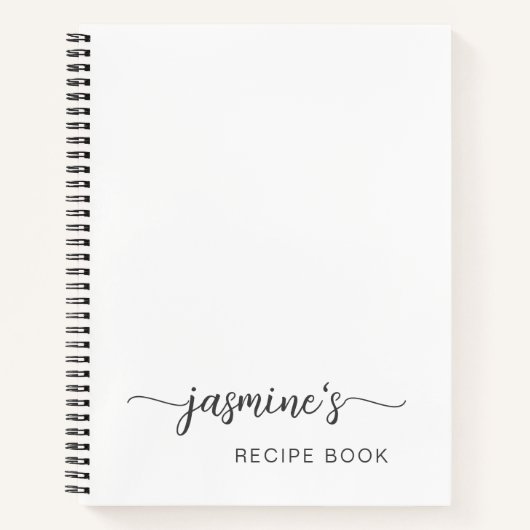 Girly Simple White Cookbook Recept Handtekening No Notitieboek (Voorkant)