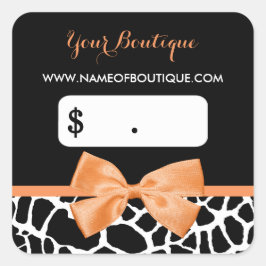 Girly Sinaasappel Bow Giraffe Print Boutique Prijs Vierkante Sticker