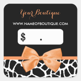 Girly Sinaasappel Bow Giraffe Print Boutique Prijs Vierkante Sticker