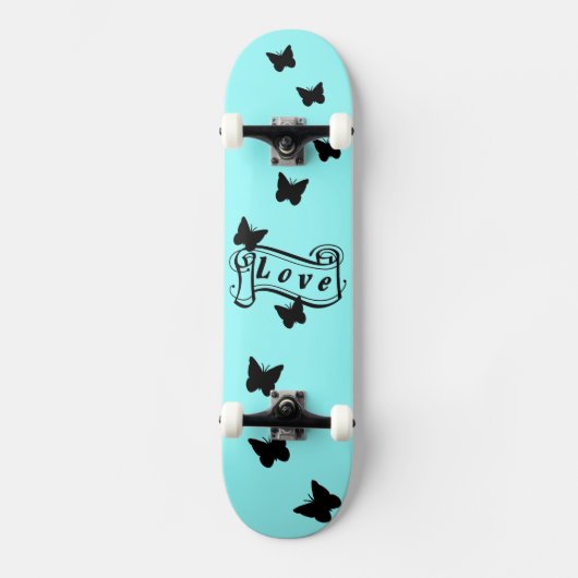 Girly skateboard in ijsblauw met Butterfly (Voorkant)