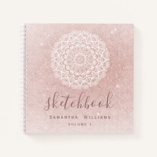 Girly Sketchbook Jouw naam Roos Goud Roze Glitter Notitieboek