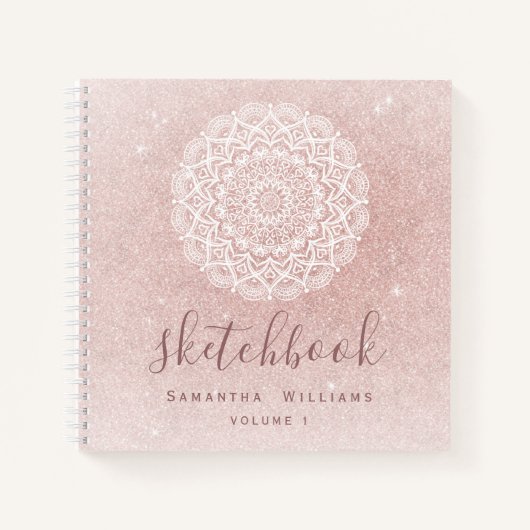 Girly Sketchbook Jouw naam Roos Goud Roze Glitter Notitieboek (Voorkant)