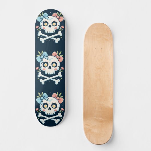 Girly Skull and Crossbones Skateboard (Voorkant)