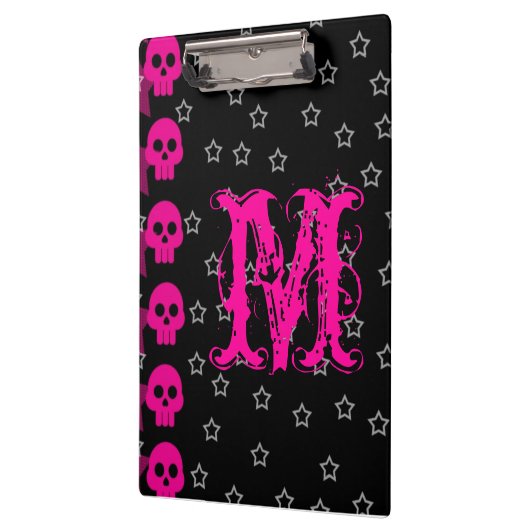 Girly Skull EMO Punk Monogram Initiaal Clip Board Klembord (Links)