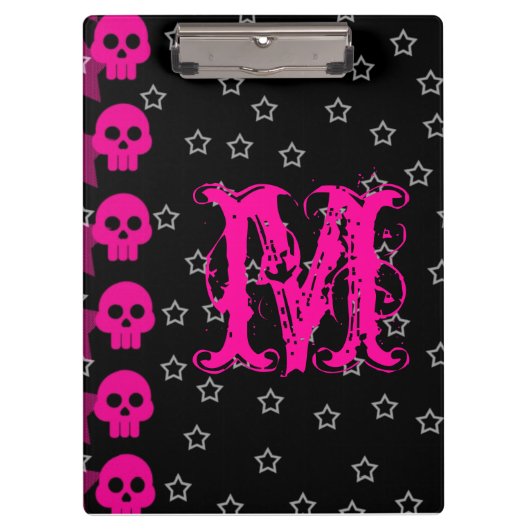 Girly Skull EMO Punk Monogram Initiaal Clip Board Klembord (Voorkant)