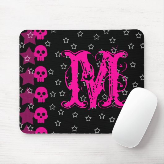 Girly Skull EMO Punk Monogram Initiaal Muismat (Met muis)