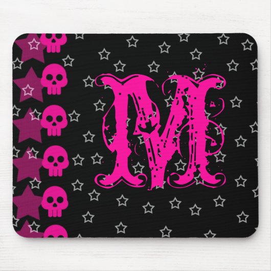 Girly Skull EMO Punk Monogram Initiaal Muismat (Voorkant)