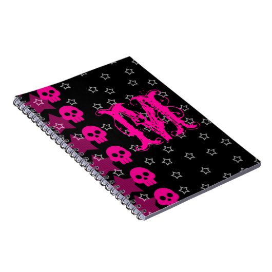 Girly Skull EMO Punk Monogram Initiaal Notitieboek (Rechterzijde)