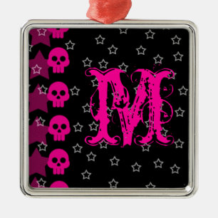 Girly Skull EMO Punk ROC Monogram Initiaal Ornamen Metalen Ornament