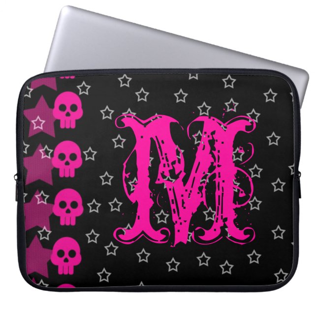 Girly Skull EMO Punk Rock Monogram 15-inch Hoesje  Laptop Sleeve (Voorkant)