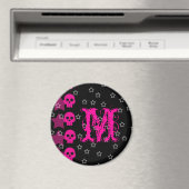 Girly Skull EMO Punk Rock Monogram Initial Magnet (Insitu (Vaatwasser))