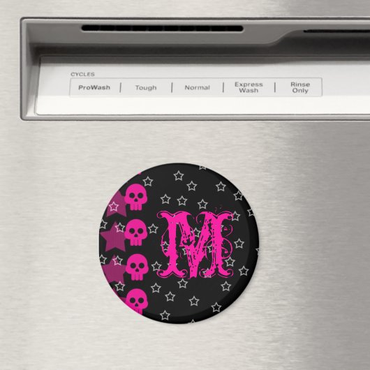 Girly Skull EMO Punk Rock Monogram Initial Magnet (Insitu (Vaatwasser))