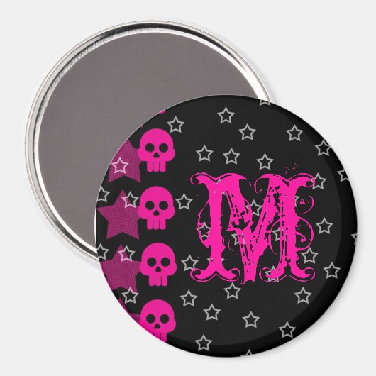 Girly Skull EMO Punk Rock Monogram Initial Magnet (Voorkant / Achterkant)
