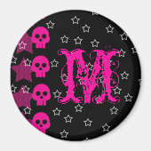 Girly Skull EMO Punk Rock Monogram Initial Magnet (Voorkant)