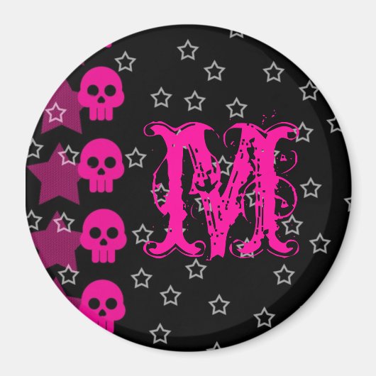 Girly Skull EMO Punk Rock Monogram Initial Magnet (Voorkant)