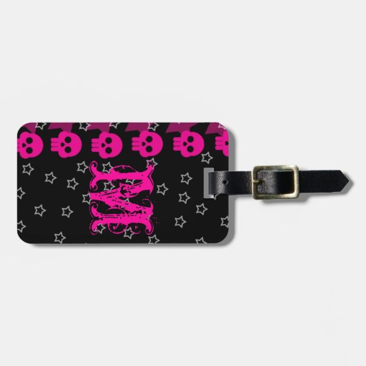 Girly Skull EMO Punk Rocker Monogram Bagagelabel (Voorkant horizontaal)