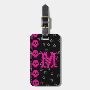 Girly Skull EMO Punk Rocker Monogram Bagagelabel