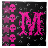 Girly Skull EMO Punk Rocker Monogram Display Tegel Tegeltje (Voorkant)
