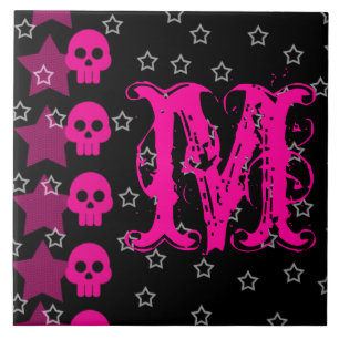 Girly Skull EMO Punk Rocker Monogram Display Tegel Tegeltje