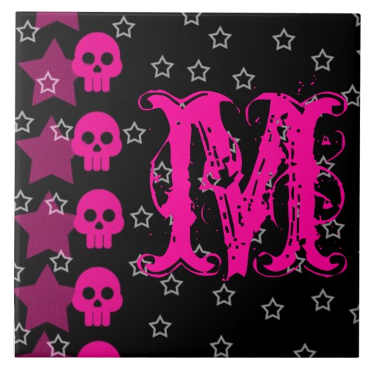 Girly Skull EMO Punk Rocker Monogram Display Tegel Tegeltje (Voorkant)