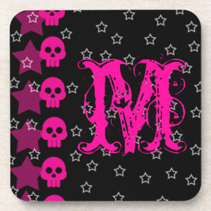 Girly Skull EMO Punk Rocker Monogram Drink Onderze Drankjes Onderzetter