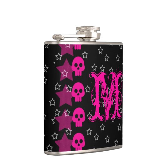Girly Skull EMO Punk Rocker Monogram Whiskey Flask Heupfles (Rechts)