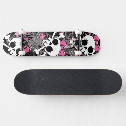 Girly Skull en Crossbones Skateboard (Horizontaal)