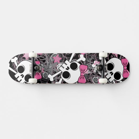Girly Skull en Crossbones Skateboard (Horizontaal)