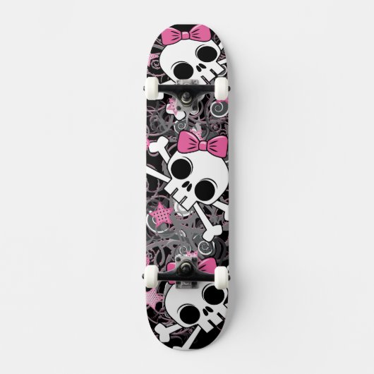 Girly Skull en Crossbones Skateboard (Voorkant)