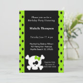 Girly Skull Green Birthday-uitnodigingen Kaart (Staand voorkant)