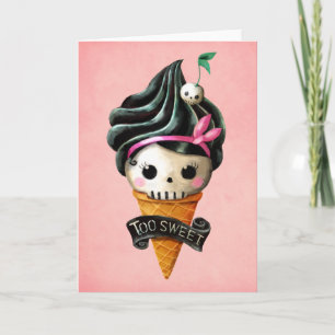 Girly Skull Ice Cream Cone Kaart