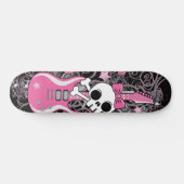 Girly Skull met Roze Gitaar Persoonlijk Skateboard (Horizontaal)
