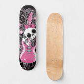 Girly Skull met Roze Gitaar Persoonlijk Skateboard (Voorkant)