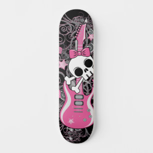 Girly Skull met Roze Gitaar Persoonlijk Skateboard