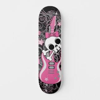 Girly Skull met Roze Gitaar Persoonlijk Skateboard