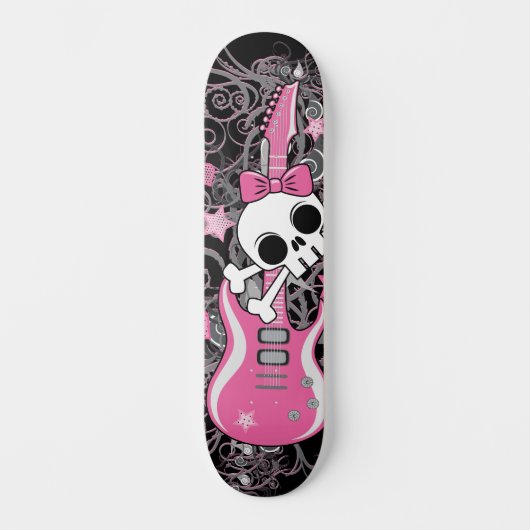 Girly Skull met Roze Gitaar Persoonlijk Skateboard (Voorkant)