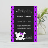 Girly Skull Paars Birthday-uitnodigingen Kaart (Staand voorkant)