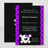 Girly Skull Paars Birthday-uitnodigingen Kaart (Voorkant / Achterkant)