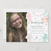 Girly Sleepover Slumber Foto Verjaardagsfeest Kaart (Voorkant)