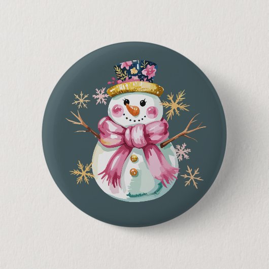 Girly Snowman Wintervakantie Kerst Schattige Ronde Button 5,7 Cm (Voorkant)