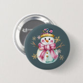 Girly Snowman Wintervakantie Kerst Schattige Ronde Button 5,7 Cm (Voorkant /achterkant)